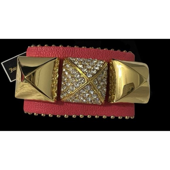 Juicy Couture Pave Pyramid Cuff Bracelet 8" Pink Pyramid Studs Wide Band NWT - Picture 1 of 9